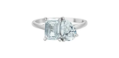 14K Gold 2.50cttw Lab Grown Emerald Cut and Pear Diamond Ring