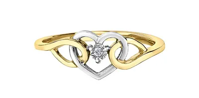 10K Yellow & White Gold Diamond 0.01cttw Heart Ring, Size 6.5