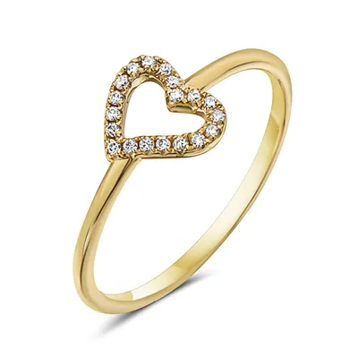 14K Yellow Gold 0.08cttw Diamond Heart Ring, size 6.5