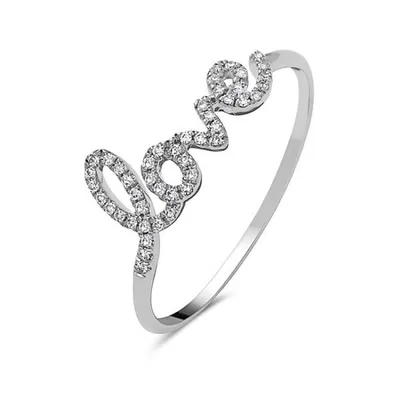 14K White Gold 0.09cttw Diamond Love Ring, size 6.5
