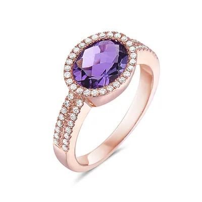 14K Rose Gold 1.61cttw Amethyst and 0.30cttw Diamond Ring, size 6