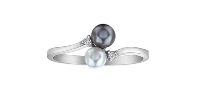 10K White Gold Diamond and Pearl Ring
