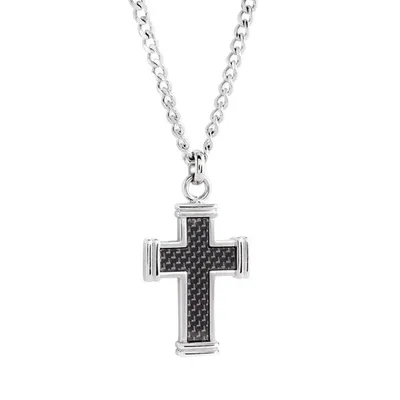 ITALGEM - Stainless Steel Black Carbon Fibre Cross Necklace