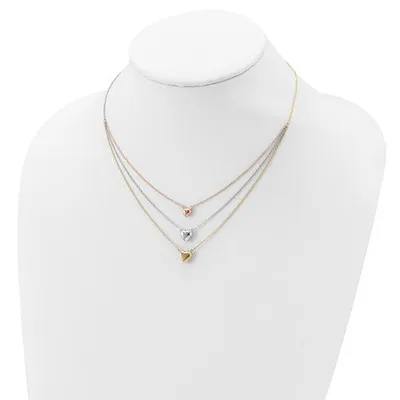 14K Tri-color Three Tone Gold Heart with 1in ext. Necklace- 16 Inches