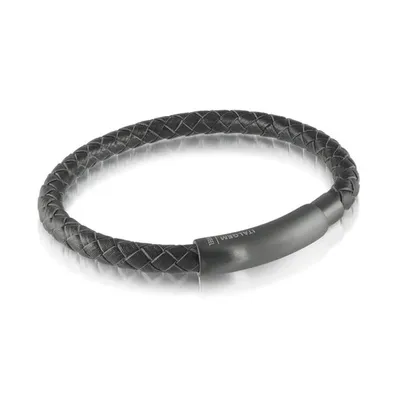 ITALGEM - Black Leather Bracelet with Magnetic Clasp