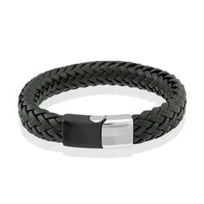 ITALGEM - Black Leather Bracelet with Plated Stainless Steel Sideways Clasp