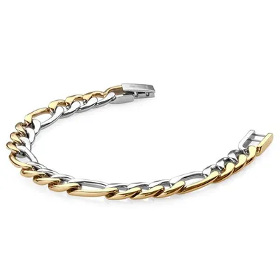 ITALGEM - 9.5mm Gold Plated and Stainless Steel Figaro Bracelet 8"