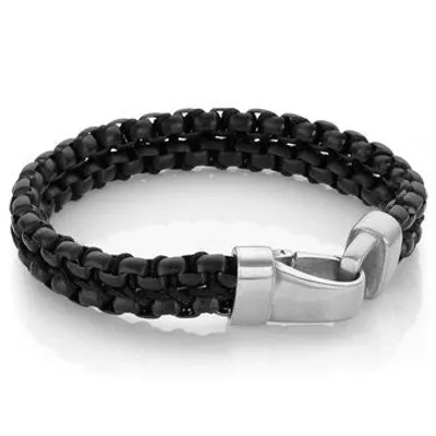 ITALGEM - Black Plated Stainless Steel Double Row Beads with Nylon Cord 8.5"