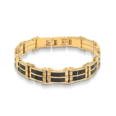 ITALGEM - Gold Plated Stainless Steel and Carbon-Fibre Bracelet 8"