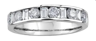 14K White Gold Baguette and Round Brilliant Cut Channel Set Diamond Band