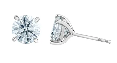 14K White Gold Lab Grown Diamond Claw Set Style Earrings - Carat Total