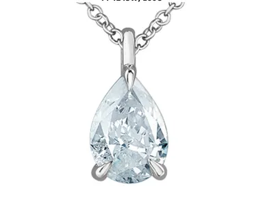 14K White Gold Lab Grown Pear Shape Diamond Claw Set Pendant - Carat