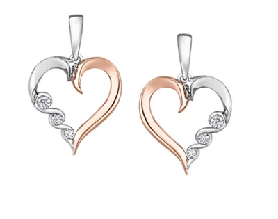 10K White & Rose Gold 0.14cttw Diamond Heart Drop Earrings 