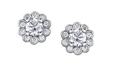 14K White Gold Diamond Cluster Stud Earrings - Carat Total /
