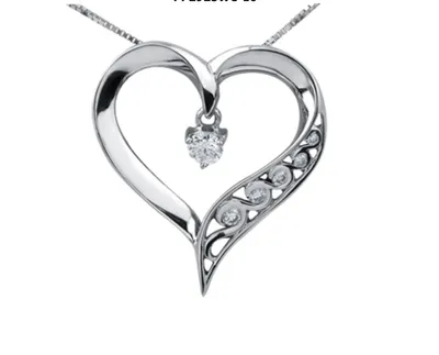 10K White Gold Heart Diamond Necklace