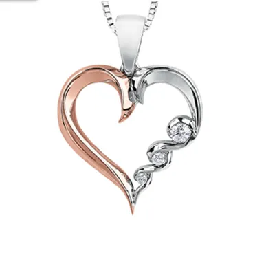 10K White & Rose Gold Heart Diamond Necklace