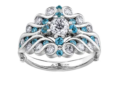 14K White Gold Blue Topaz and 1.00cttw Diamond Ring - Size 6.5