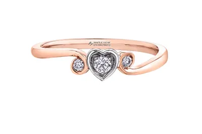 10K White & Rose Gold 0.10cttw Heart Diamond Ring - Size 6.5