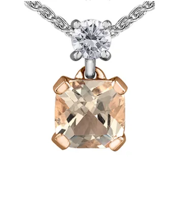 14K Rose/White Gold Morganite & 0.08cttw Canadian Diamond Pendant, 18" 