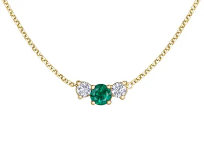 14K Yellow Gold Round Brilliant Emerald & 0.18cttw Diamond Necklace
