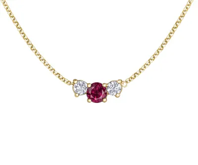 14K Yellow Gold Round Brilliant Ruby & 0.18cttw Diamond Necklace