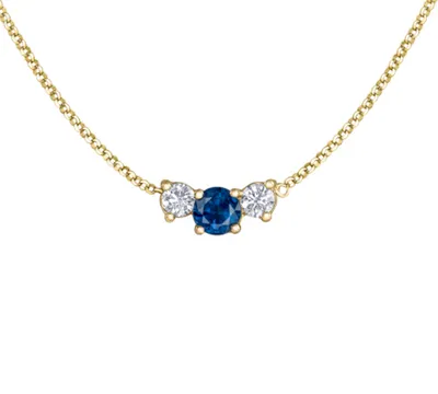 14K Yellow Gold Round Brilliant Sapphire & 0.18cttw Canadian Diamond Necklace