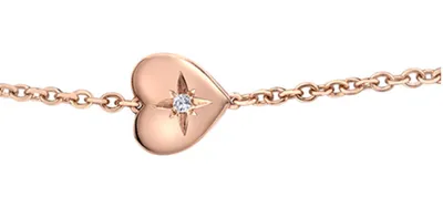 10K Rose Gold 0.02cttw Canadian Diamond Heart Shaped Tennis Bracelet, 7"