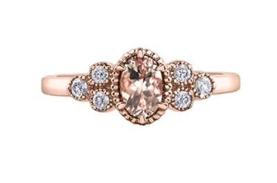 14K Rose Gold Genuine Oval Morganite & 0.14cttw Canadian Diamond Ring, 6.5