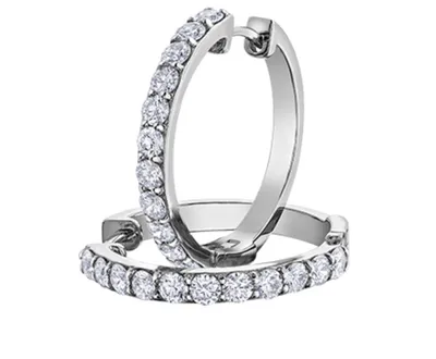 14K White Gold 1.54cttw Canadian Diamond Hoop Earrings