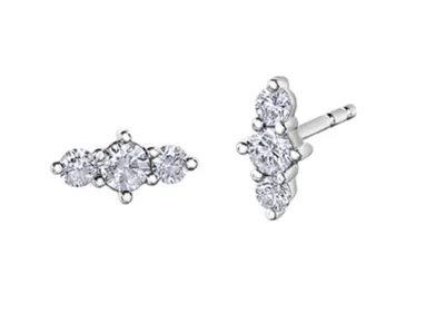 14K White Gold 0.16cttw-0.40cttw Canadian Diamond 3 Stone Earrings - / Carat Total