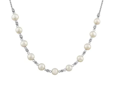 14K White Gold 6.00mm Pearl and 0.50cttw Canadian Diamond Necklace