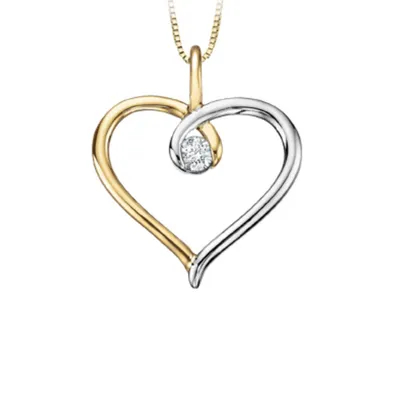 10K White & Yellow Gold 0.08cttw Round Brilliant Heart Canadian Diamond Necklace