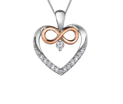 10K White & Rose Gold 0.09cttw Round Brilliant Canadian Diamond Heart Necklace