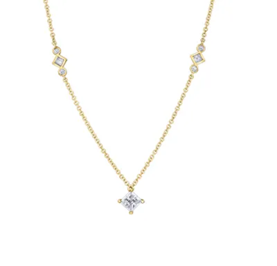 14K Yellow Gold 0.70cttw Princess Canadian Diamond Necklace