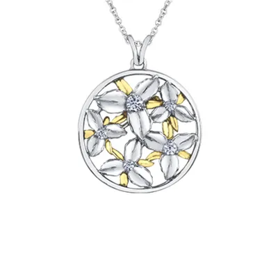 14K White & Yellow Gold 0.27cttw Flower Abstract Diamond Necklace