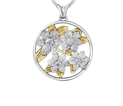 14K White & Yellow Gold 0.23cttw British Columbia Provincial Flower Diamond Necklace