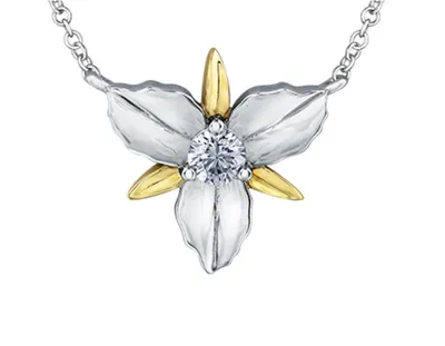 14K White & Yellow Gold 0.14cttw Ontario Provincial Flower Diamond Necklace