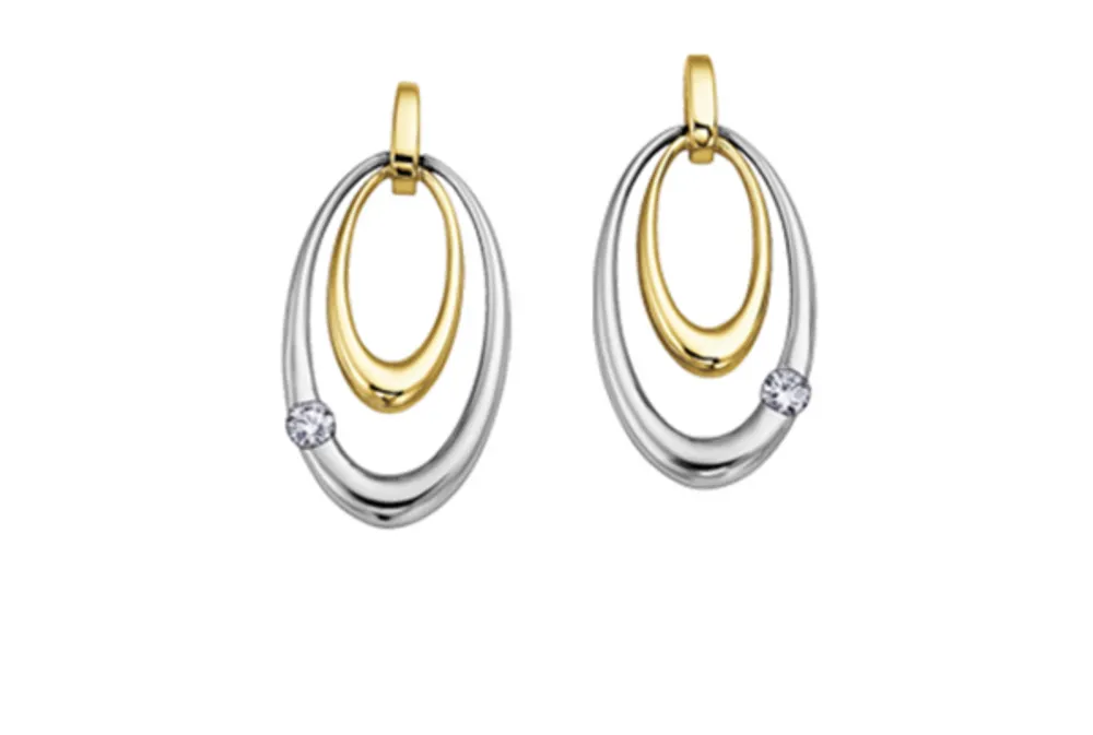 14K White & Yellow Gold 0.08cttw Canadian  Diamond Earrings 