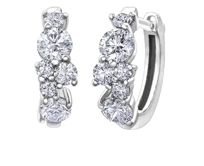 18K White Gold & Palladium Alloy (hypoallergenic) 1.00cttw Canadian Diamond Hoop Earrings