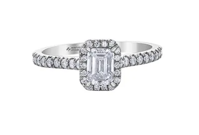 18K White Gold & Palladium Alloy (hypoallergenic) 0.75cttw Canadian Emerald Cut Diamond Engagement Ring