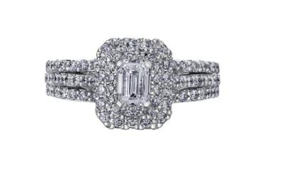 18K White Gold & Palladium Alloy (hypoallergenic) 1.35cttw Canadian Emerald Cut Diamond Engagement Ring