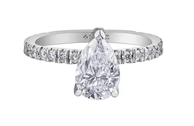 18K White Gold & Palladium Alloy (hypoallergenic) 1.96cttw Canadian Pear Cut Diamond Engagement Ring