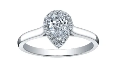 18K White Gold & Palladium Alloy (hypoallergenic) 0.60cttw Pear Shape Canadian Diamond Engagement Ring