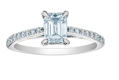 14K Lab Grown Emerald Cut Solitaire and Round Brilliant Canadian Diamond Engagement Ring - Gold / 1.20 Carat Weight