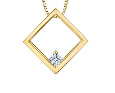 14K Yellow Gold 0.13cttw Princess Cut Canadian Diamond Pendant, 18"