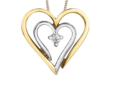 10K White & Yellow Gold 0.04cttw Diamond Heart Pendant, 18"