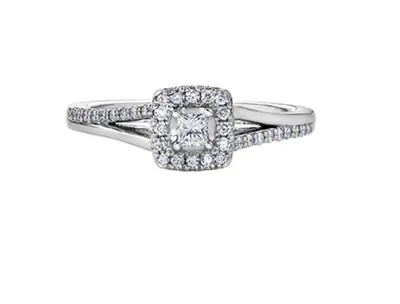 10K White Gold 0.30cttw Princess Canadian Diamond Engagement Ring