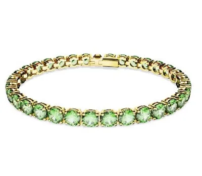 Swarovski Matrix Tennis bracelet, Round cut, Medium, Green, Gold-tone plated 5658849