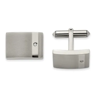 Titanium Brushed and Polished with Cubic Zirconia Cufflinks