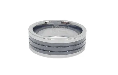Tungsten Ceramic Triple Black Lined with Silver Edges LIMITED EDITION Ring - Size 10